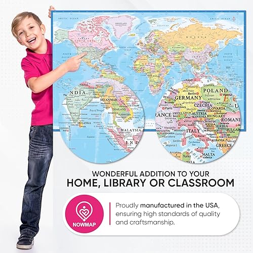 Miniatura 7 de NOWMAP Juego de póster de mapa del mundo mate antirreflejos y mapa de EE. UU., 18 x 29 pulgadas, incluye calcomanías para un fácil montaje en pared