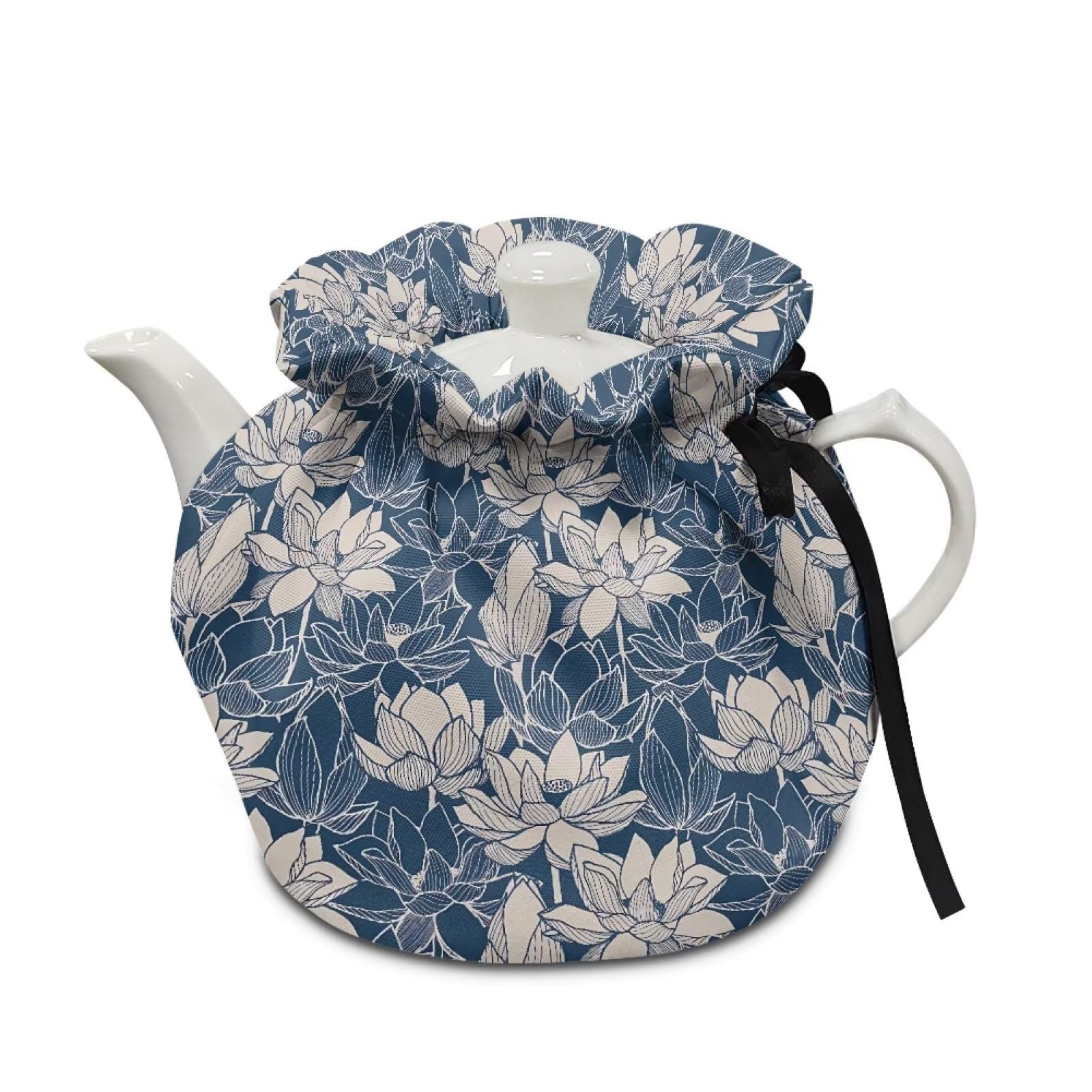 NETILGEN Tea Cosy Tea Pot Cozies for Teapots Kitchen Accessory Home Table Decorative Breakfast Warmer Teapot Cozies Dust Proof, Blue Lotus Flower