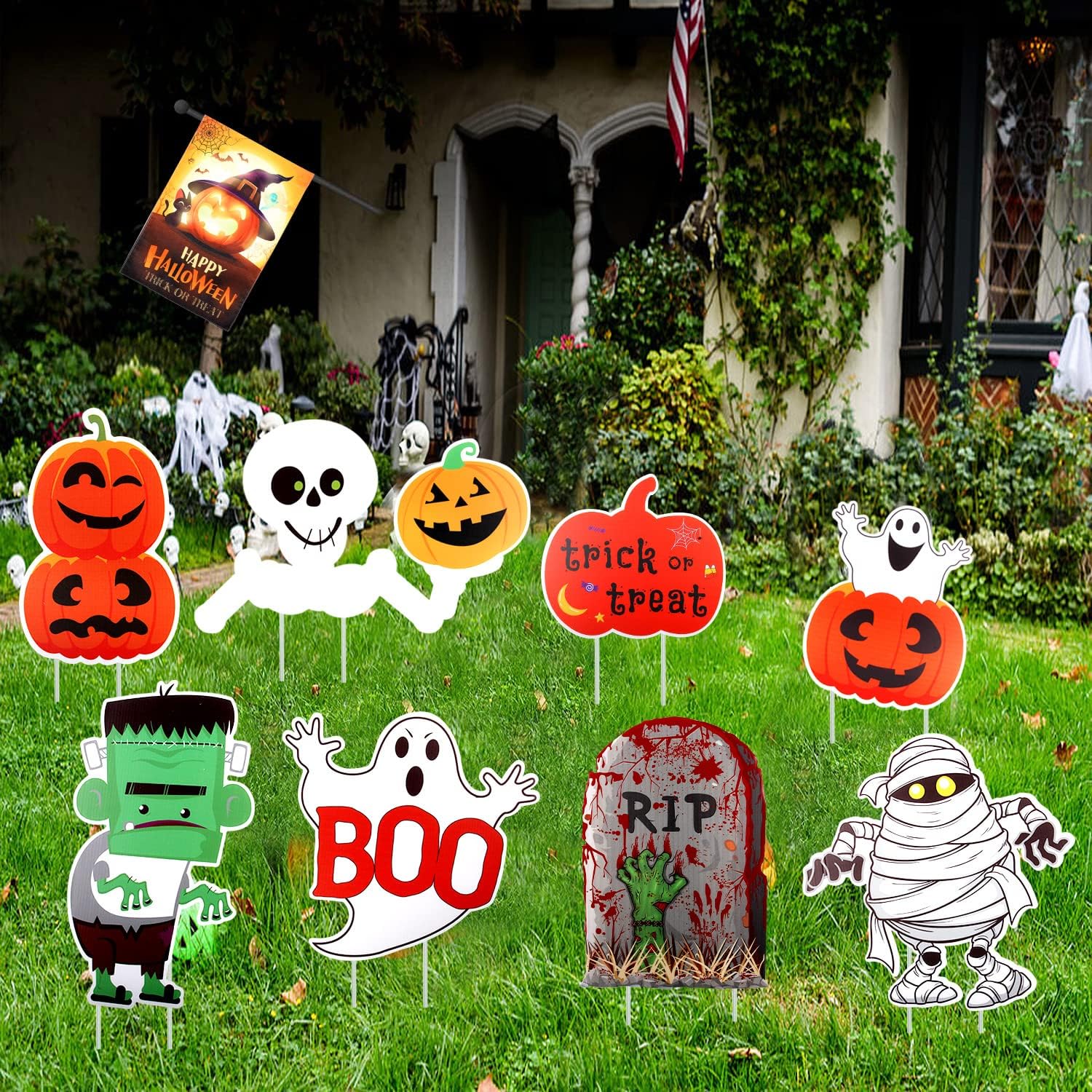 Halloween Yard Decorations Outdoor Decor Halloween Yard Signs with Stakes, 9PCS
