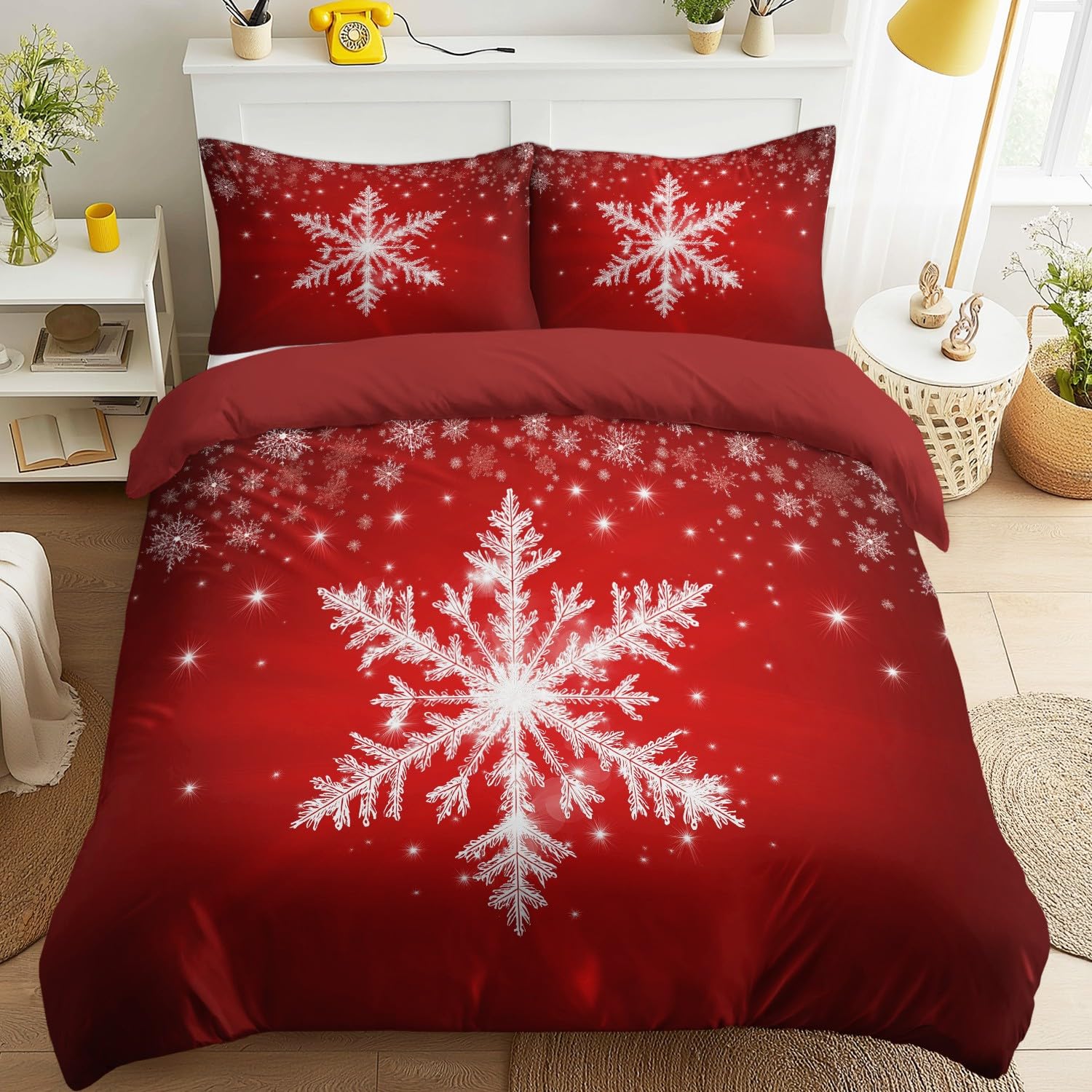 Housse de couette flocon de neige zippée pour enfilage facile et chaud