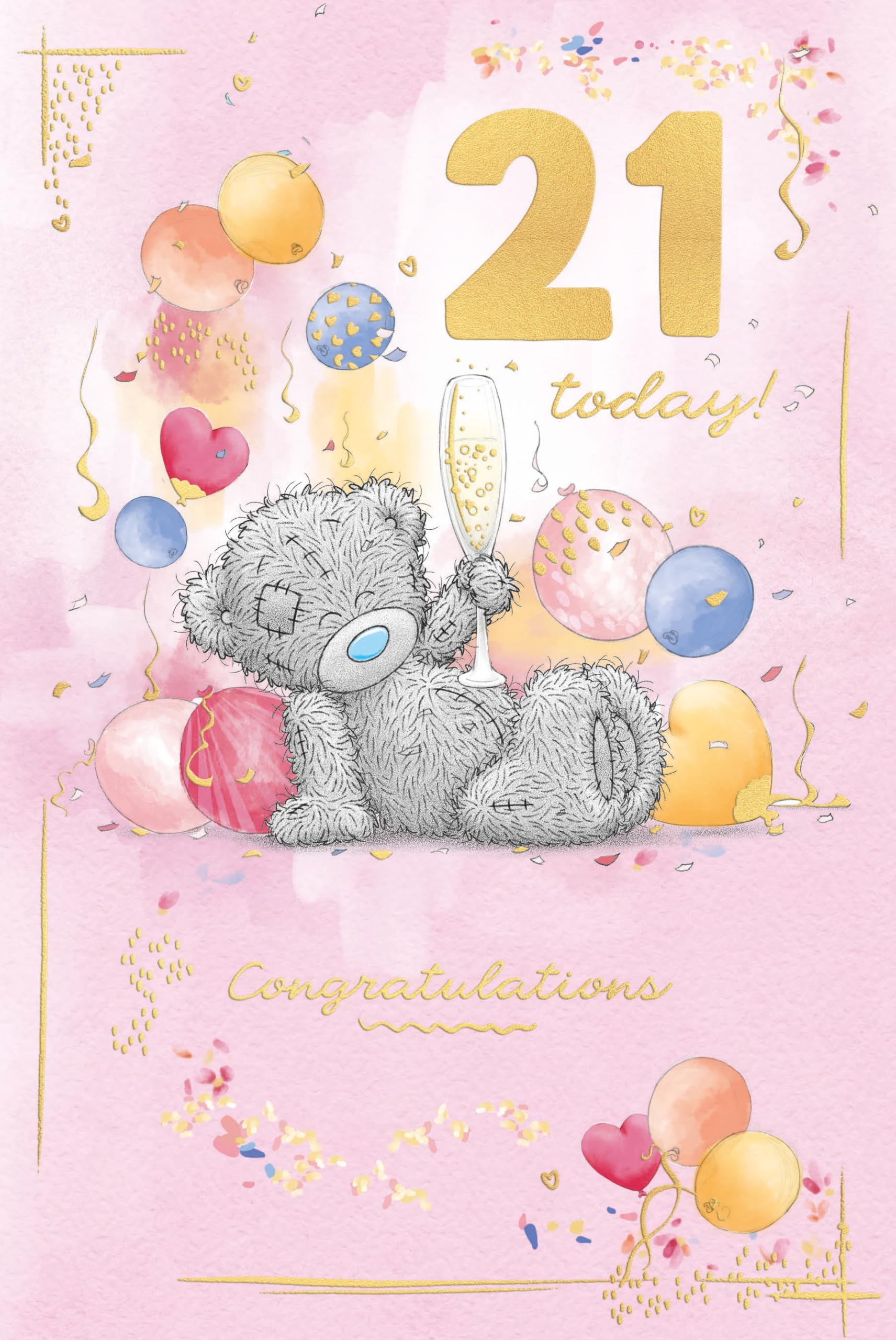 Me To You Tatty Teddy 21 Today Luxury Gold Embellished Birthday Card, 6 X 9 Inches - Official Collection