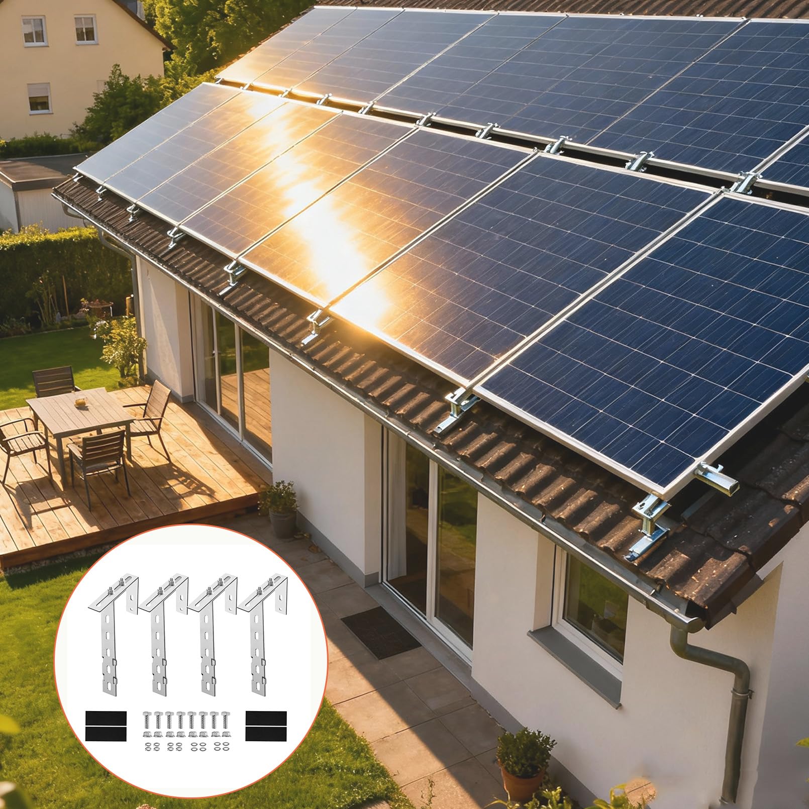 Solarhalterungen Verstellbare Solarhalterungen für Balkone Solarstromstation-Halterung Solarpanel-Aufhänger Quadratische Photovoltaik-Halterung für Solarpanels (4er-Pack)