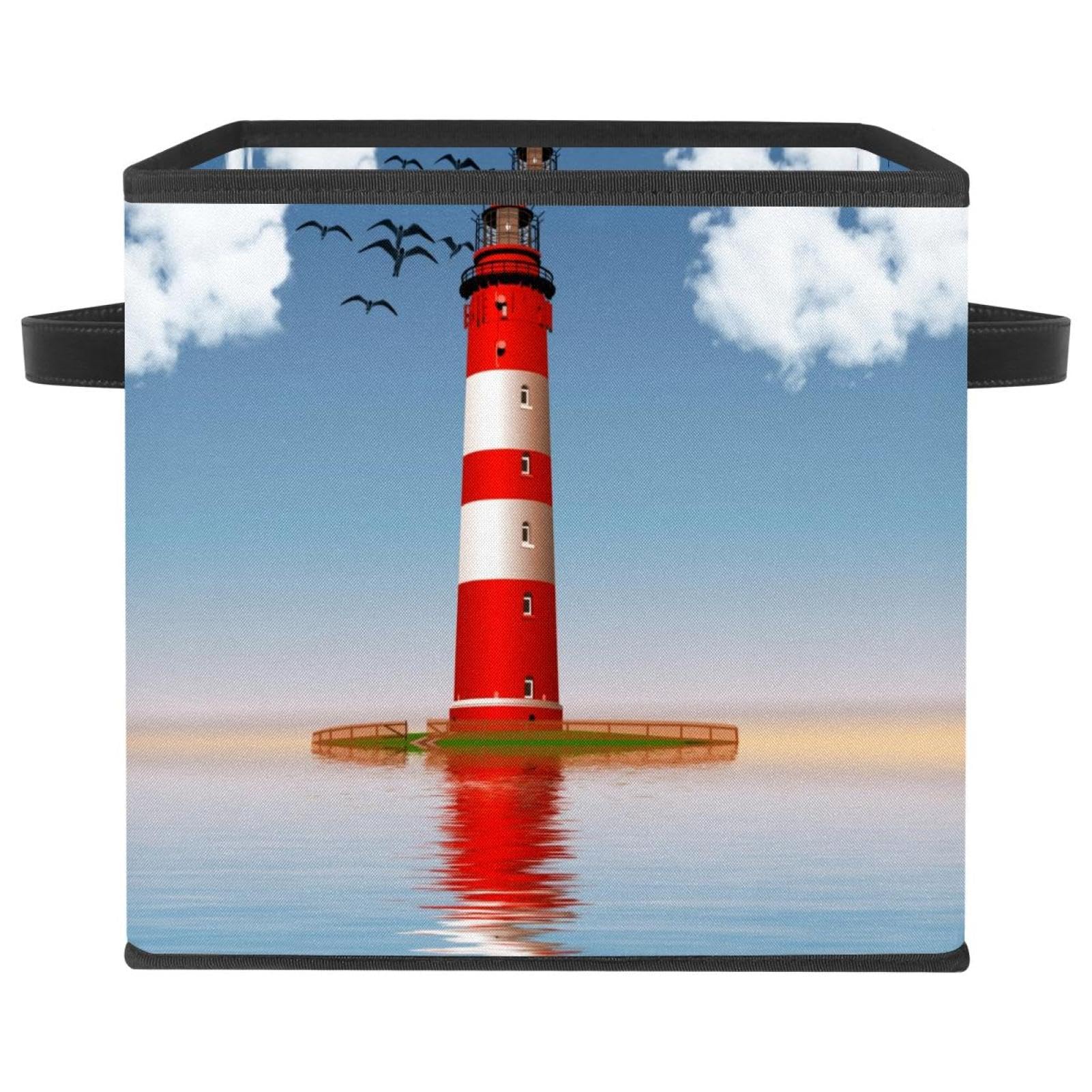 Boîte de rangement pliable cube motif phare pour linge et jouets