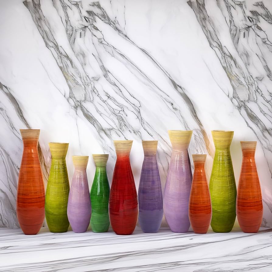 Amazon.co.jp: 高さ31.5インチ 竹製の床用花瓶 光沢オレンジ