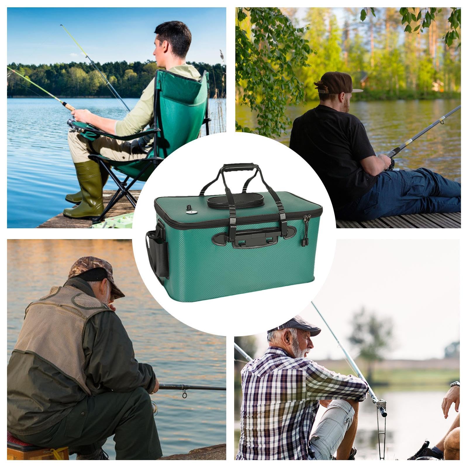 Générique Seau Portable - Seau à Appât Vivant Multi-Fonctions pour Pêche,Conteneur d'eau Étanche avec Bretelle, Sac de Rangement Grande Capacité Équipement Extérieur Portable pour Camping