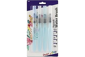 Pentel Arts Aquash Water Brush Assorted Tips, 4-Pack Small