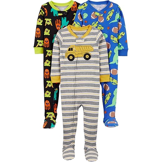Simple Joys by Carter's Baby and Toddler Boys' 3-Pack Snug Fit Footed Cotton Pajamas