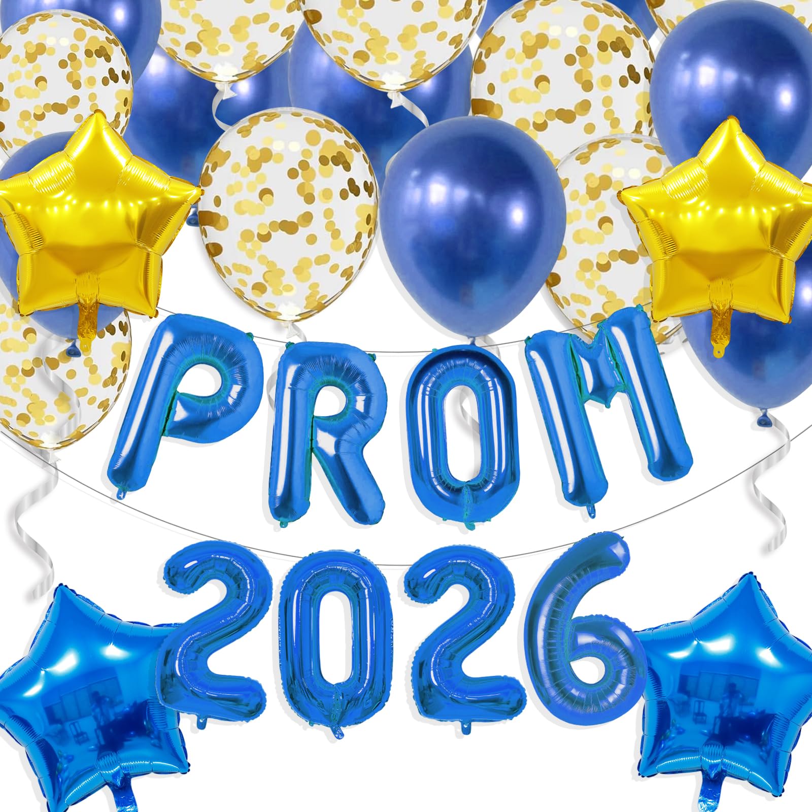 Gidobo Prom 2026 Balloons, Blue Foil Balloons Banner with 16pcs Latex Balloons for 2026 Graduations College High School Grad Party Supplies