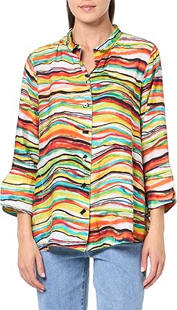 MULTIPLES Women's Flounce Sleeve Top - Three Quarters Sleeve Wide Neck Blouse