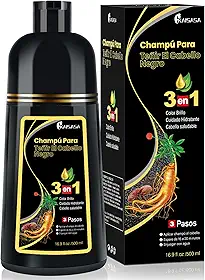 Shampoo Colorante KAISASA 3 em 1 para Cabelos Grisalhos, Preto, Efeito Semipermanente, com Óleo de Argan e Cúrcuma