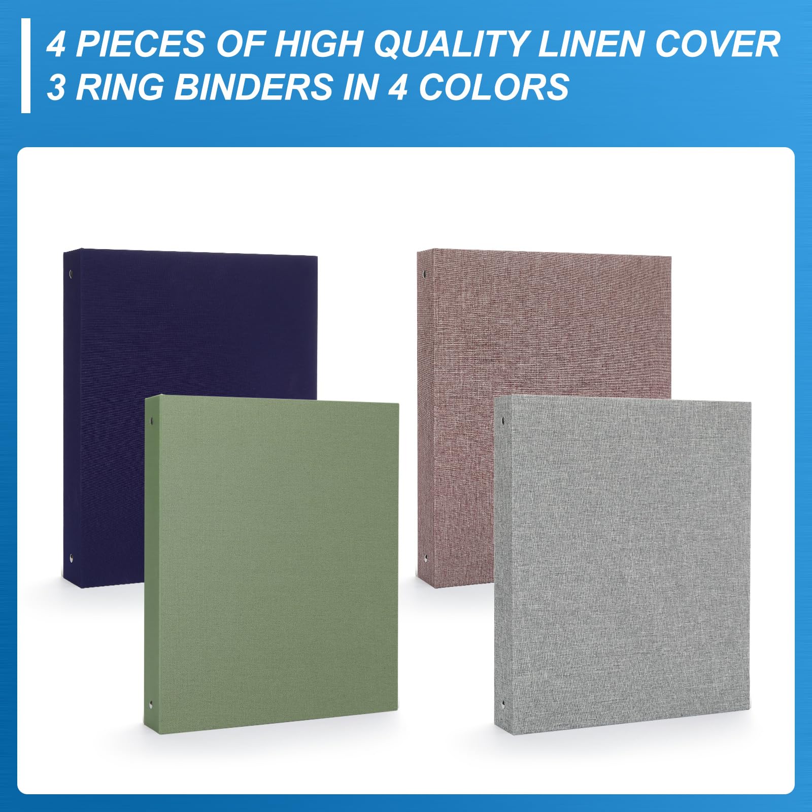 Chuangdi Lot de 4 classeurs à 3 anneaux avec couverture en lin - Classeur à anneaux ronds durables pour papier de 21,6 x 27,9 cm - Pour l'école, le bureau et la maison - 4 couleurs
