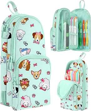 Cute Dog Pencil Case,Unique Aesthetic 3D Schoolbag-Shaped Pencil Pouch for Girls Boys Kids Women,Big Capacity Pen and Pencil Stationery Organizer Bag with Zippers for School Office