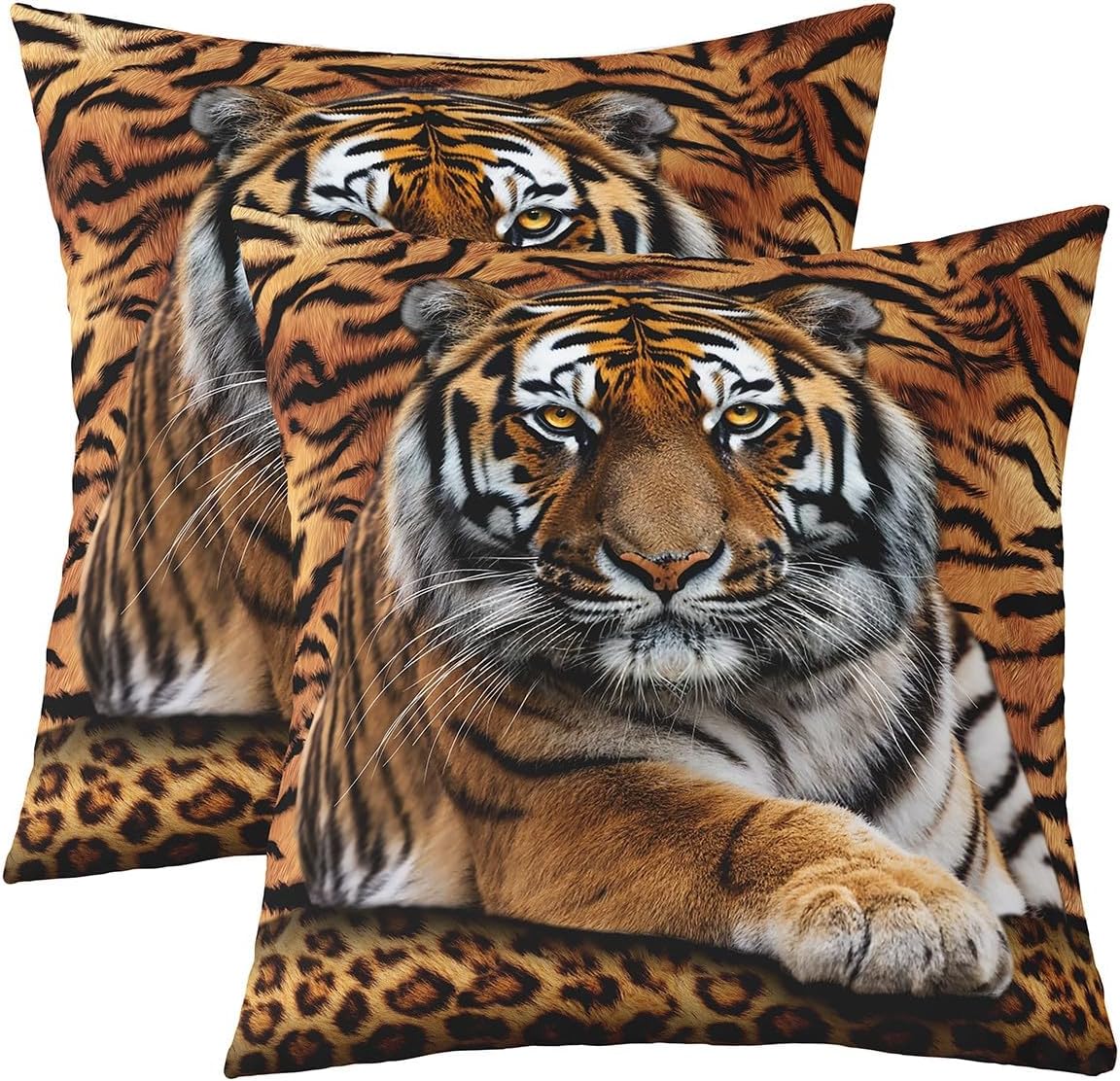 Castle Fairy Tiger Decorative Pillow Cover for Sofa Couch Chair,Wild Animal Fur Throw Pillow Case Cover,Photography Tiger Skin Print Luxury Pack of 2 Cushion Cover Room Decor,24"x 24"