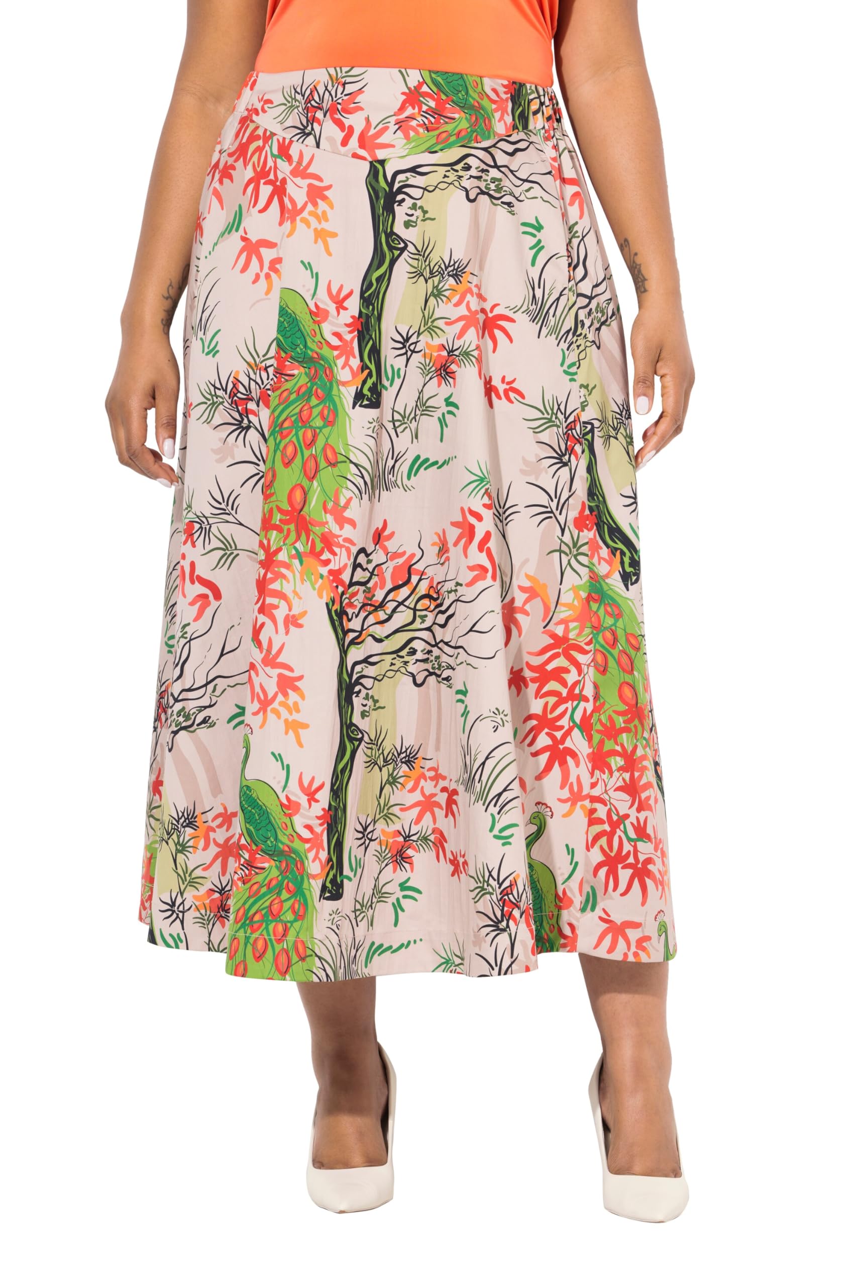 Ulla Popken Damen große Größen Übergrößen Plus Size Rock, floraler Druck, A-Linie, Komfortbund, Taschen 840132