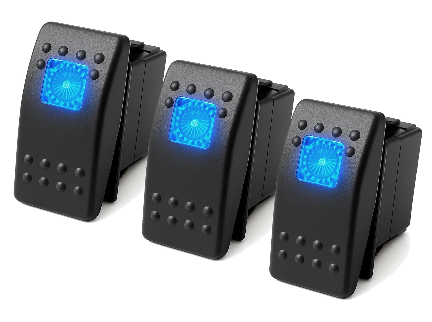 MGI SpeedWare Momentary (ON)/Off Marine Rocker Switches with Illuminated LED, 20A 12vDC, SPST (Blue, 3-Pack)