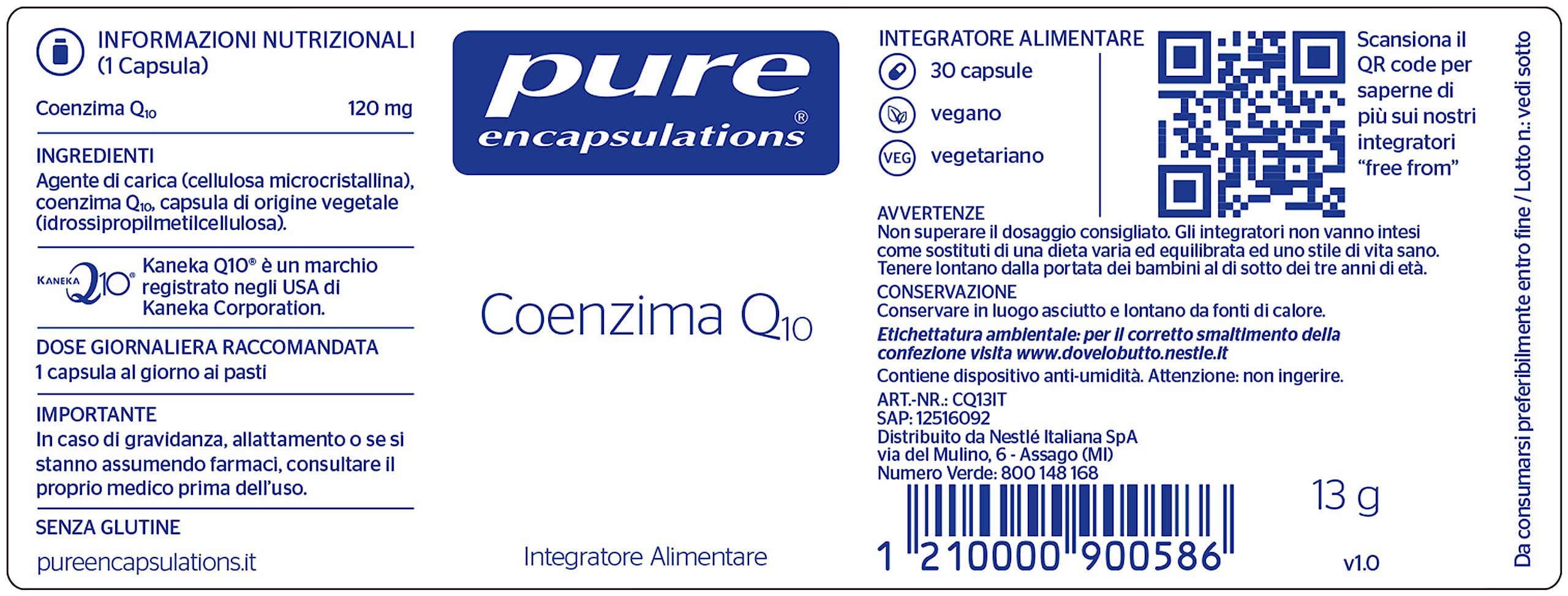 Pure Encapsulations - Coenzima Q10 120 mg – Integratore di CoQ10 in Capsule Vegetali Ipoallergeniche – Cuore e Energia – 30 Capsule