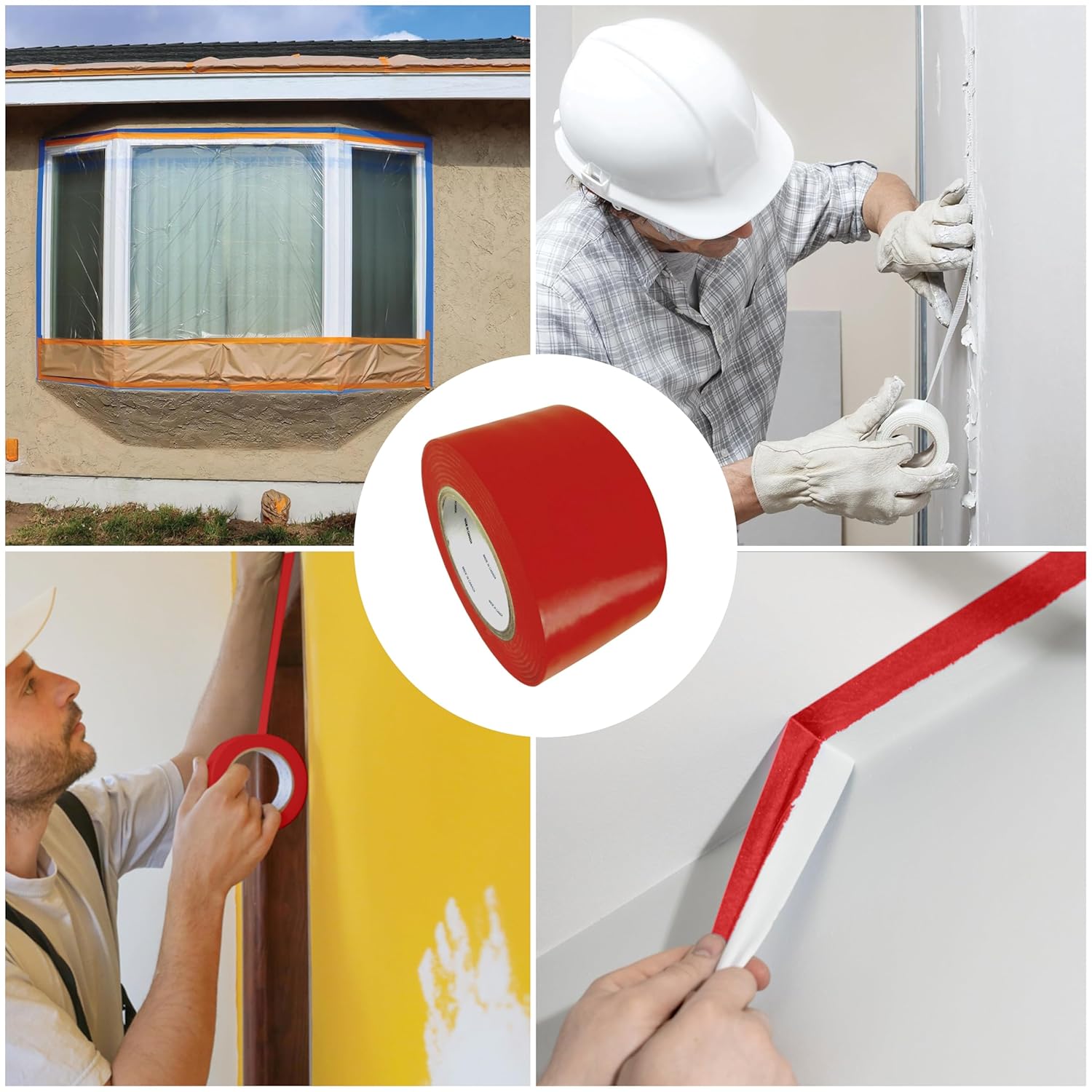 GGR Supplies UV Resistant Tape with Synthetic Rubber Adhesive. Stucco Window/Door, Polyethylene Splicing/Seaming in Construction, No Residue, Weatherproof, Tacky Bond. 60 Yds. (Red, 6" (144mm))