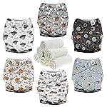 Mama Koala 3.0 Cloth Diapers for Babies with AWJ Lining, 6 Pack with 6 Natural Cloth Diaper Inserts - Reusable and Washable Pocket Diapers (Space Ranger)