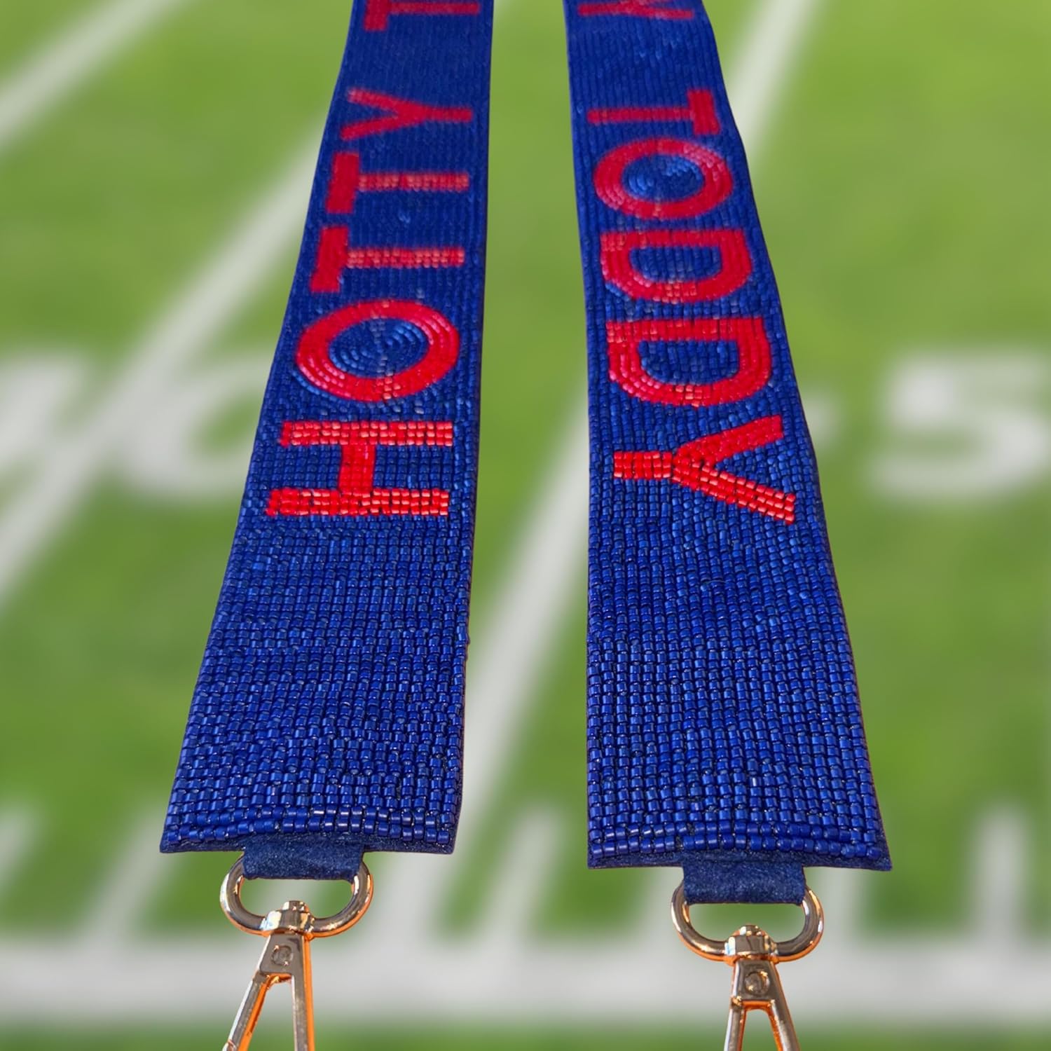 Lashicorn Beaded Purse Strap Navy Blue & Red College Game Day Clear Handbag Replacement Strap Mississippi Stadium Football University 45" x 2” Gold Hardware Clips