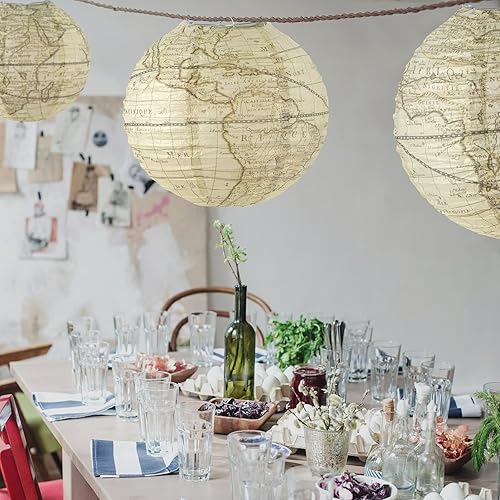 Miniatura 6 de Beistle 3 piezas Bon Voyage Around The World - Linternas de papel para colgar con temática de viaje, 15.5 pulgadas, bronceadomarrónnegro