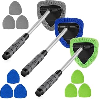 3 Sets Windshield Cleaner Car Window Cleaner Car Windshield Cleaning Tool Glass Cleaner Wiper with Detachable Handle, 9 Microfiber Pads and 3 Spray Bottles Car Cleanser Brush Car Cleaning Kit