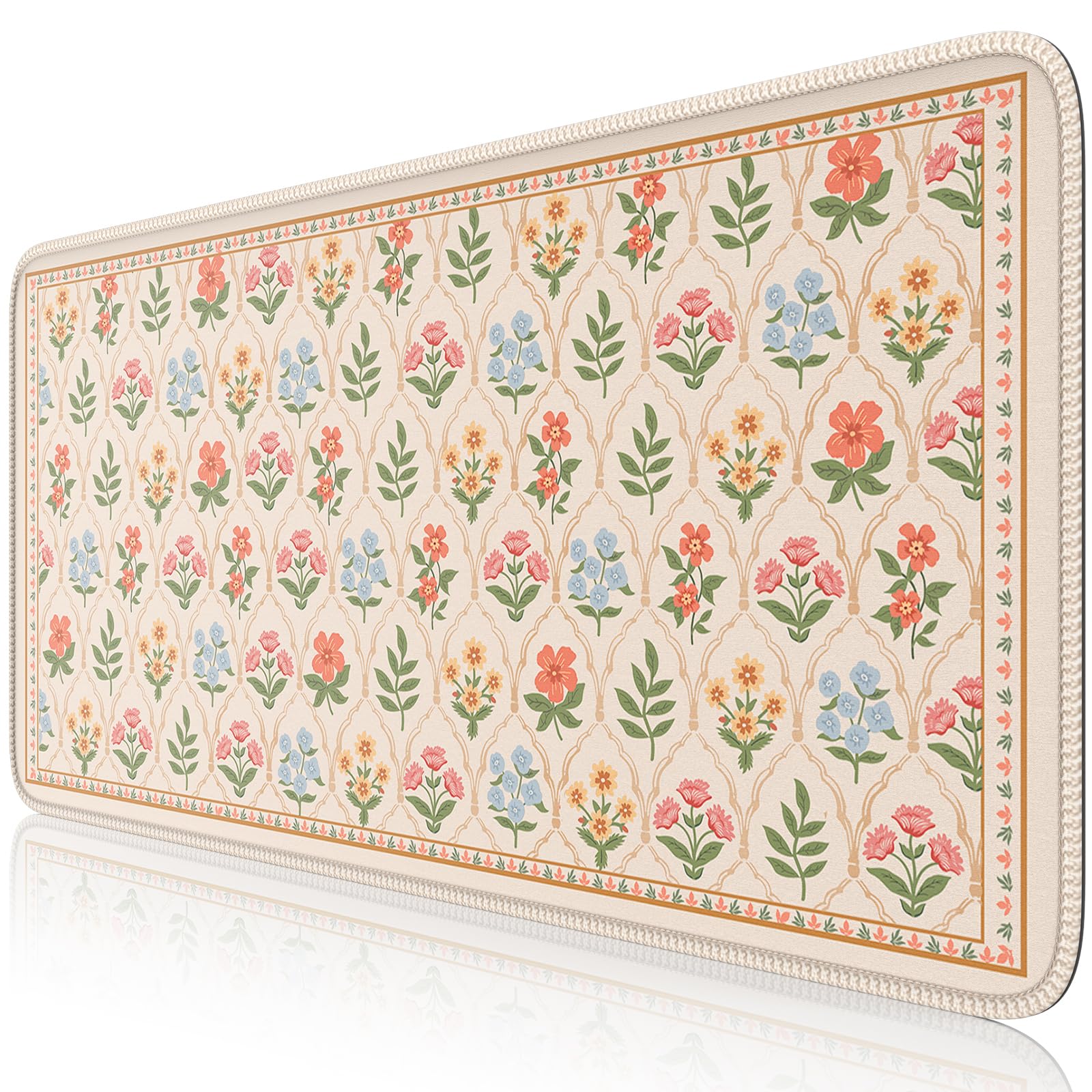 iCasso Large Mouse Pad,Floral Desk Mat,Non Slip Desk Pad,Computer Mats for Desktop, Gaming Mouse Pad 15.7X35.4 Inches,Comfortable Lycra Surface