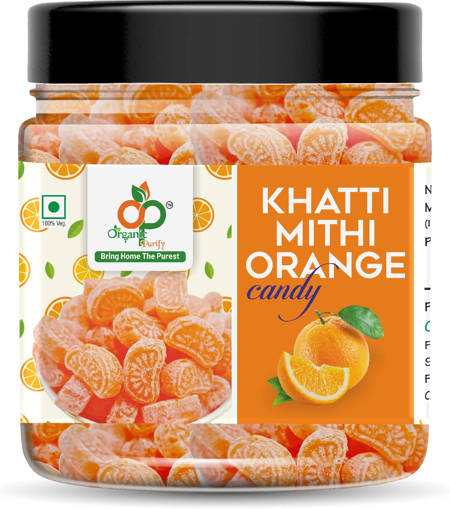 Organic Purify Orange Candy | flavored candys | Vegetarian | Orange Flavoured Toffee (Pack of 400gm) Jar Pack
