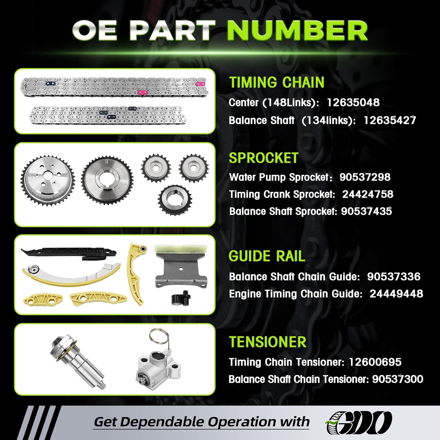 2.4 Ecotec Timing Chain Kit W/Tensioner 12680750 Compatible with 2010-2015 Chevy Equinox Malibu, GMC Terrain, Buick Verano Regal Lacrosse 2.4L 2.2 2010-2015 Replace# 94201S Cadena de tiempo