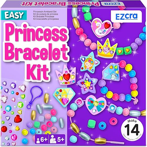 EZCRA Kit de fabricación de pulseras para niños, kit de joyería para niñas de 5 años de edad, cuentas para niños, juego de manualidades de pulseras