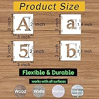 Vista 2 de plantillas de letras del alfabeto de 5 cm, kit de plantillas de dibujo entrelazadas de 65 piezas de plástico reutilizable para letras, números