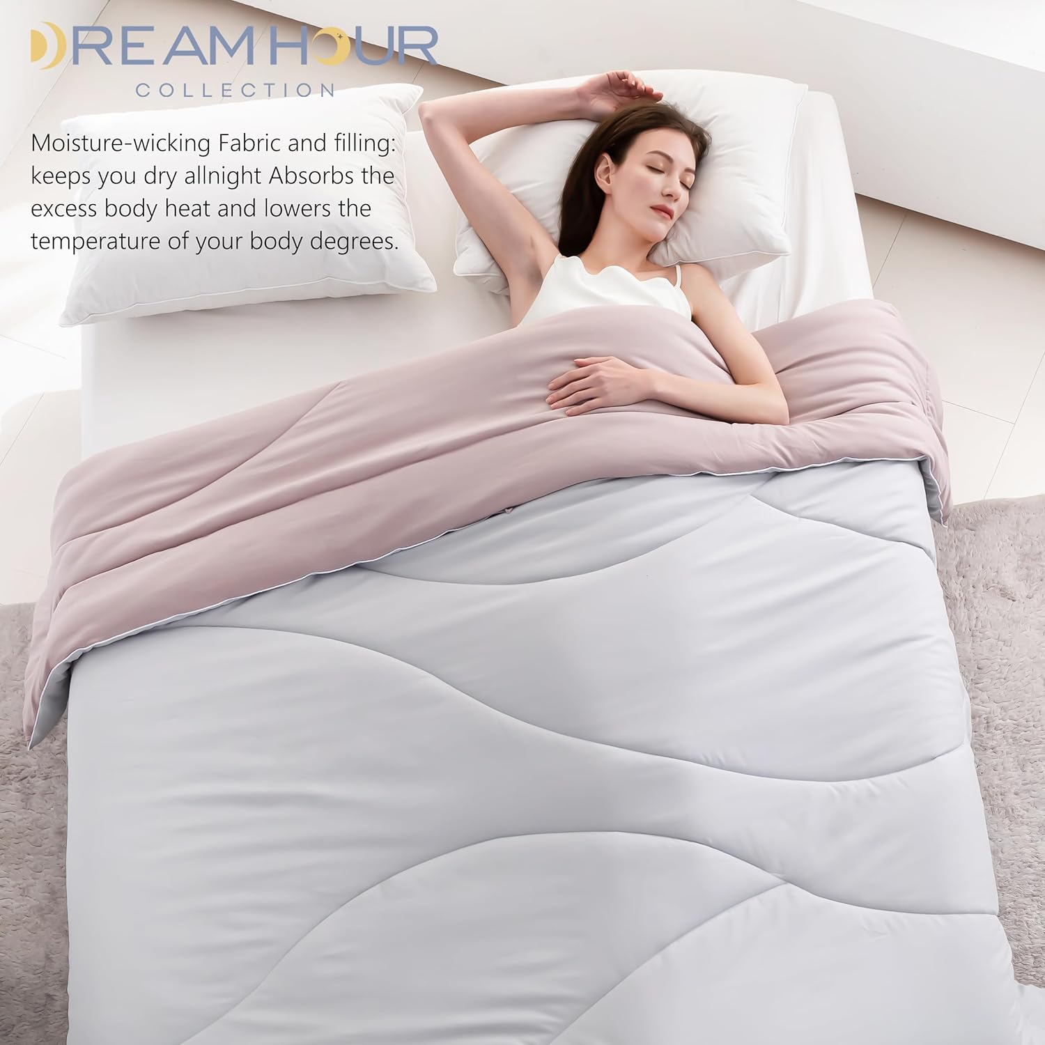 DREAMHOUR Reversible Cooling Comforter Queen All Season Down Alternative Duvet for Hot Sleepers and Night Sweats,Washable Lightweight Cooling Blanket,Light Gray,108"x98"