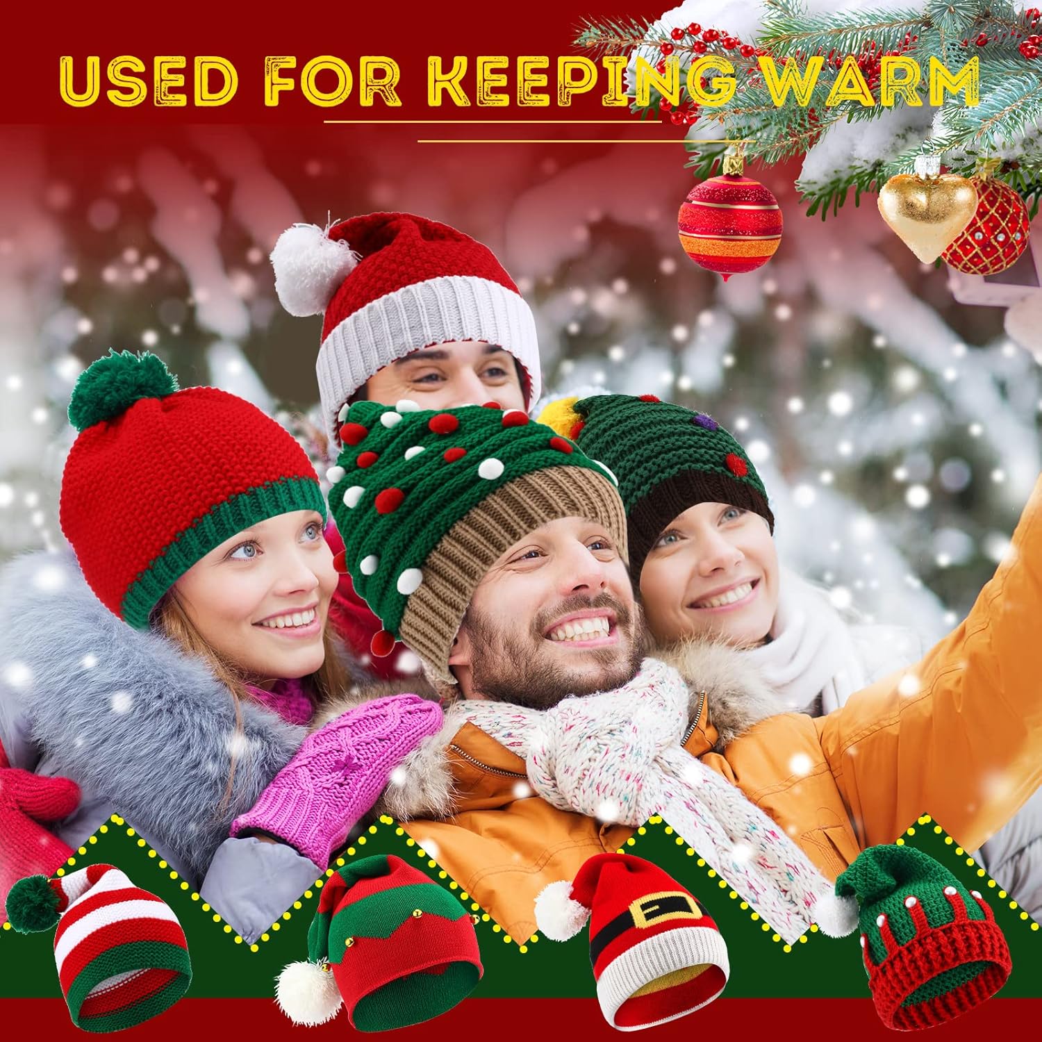 Kigeli 8 Pcs Santa Hats Adult Christmas Winter Knitted Beanie Hats with Pom Pom for Xmas Holiday - Image 4