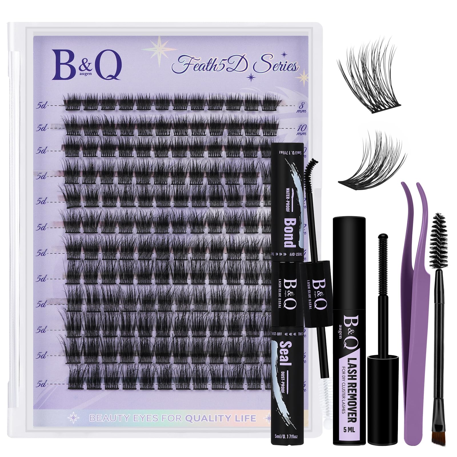 B&Q Lash Cluster Set Wimpern Extensions Fluffy - Feath5D 05 Fake Lashes Cluster Mit Wimpernkleber 7 Tage Halt, Künstliche Wimpern Set 8-18mm C Curl Falsche Wimpern(Set-Feath5D 05）
