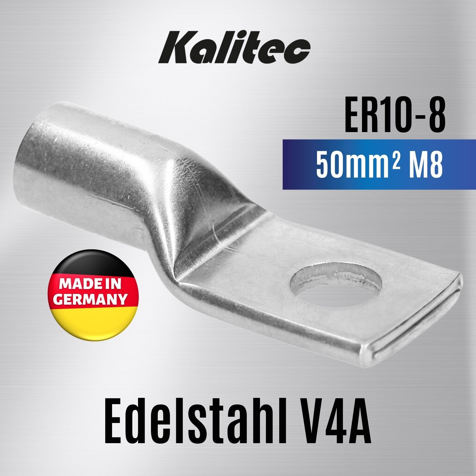 Kalitec 10x Edelstahl Rohrkabelschuh V4A 50mm² M8 - Presskabelschuh