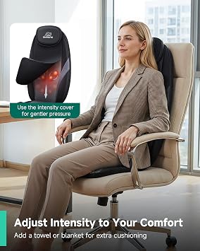 Snailax Shiatsu Back Massager with Heat, Deep Kneading Massage Chair Pad for Neck, Shoulders, Full Back & Waist, Adjustable Roller Massage Seat Cushion for Home Office, Pain Relief, Gift for Men Women