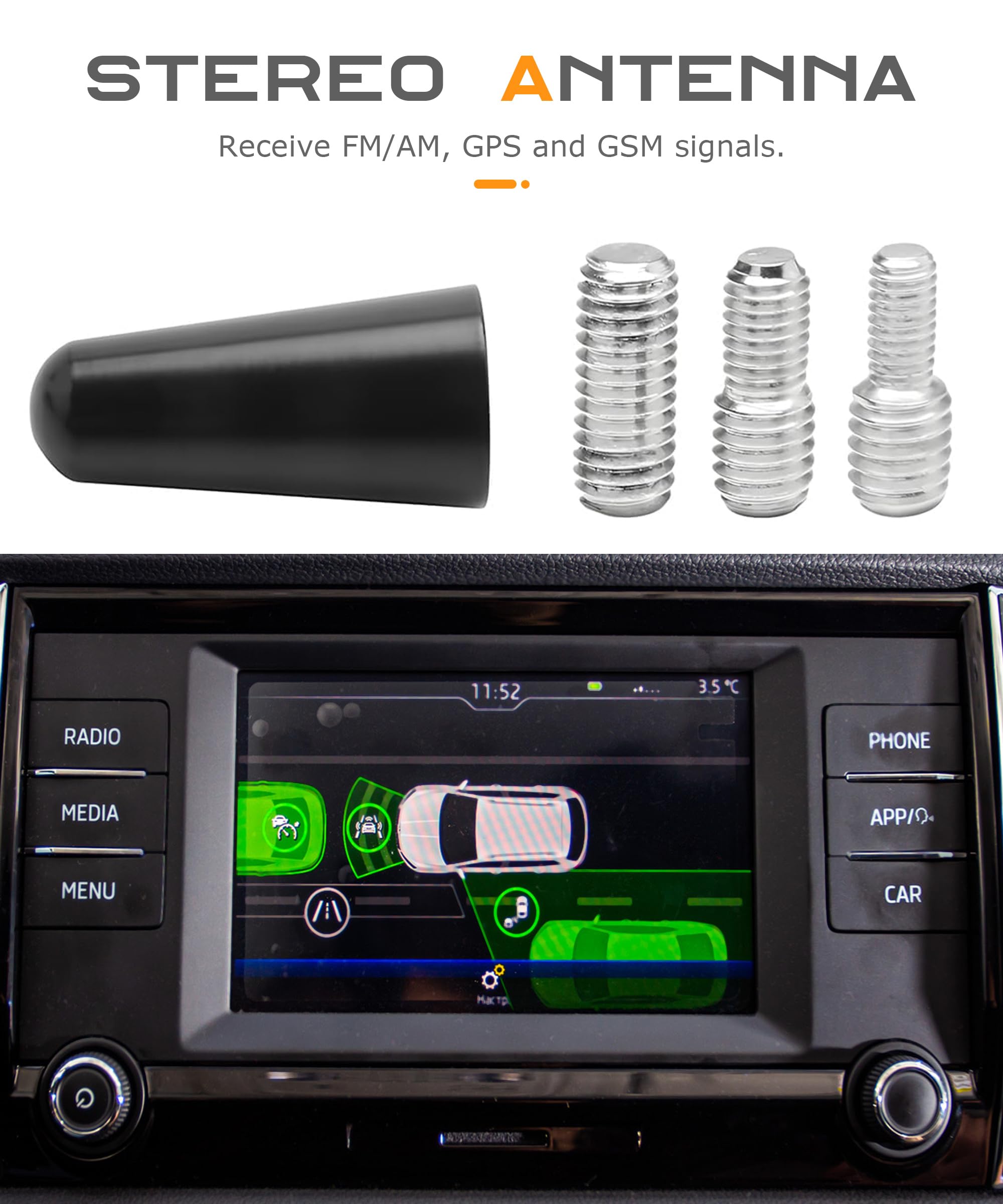 Yvyan 6.5cm Mini Antena Coche Corta, Antena de Coche Repuesto con Adaptadores M4,M5,M6 con Fuerte Función de Recepción FM/Dab