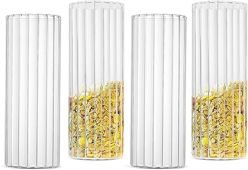 LUXU Juego de 4 vasos altos finos de 17 onzas, vasos Collins transparentes y altos, vasos de cocina para cóctel, café helado, cerveza, té helado,