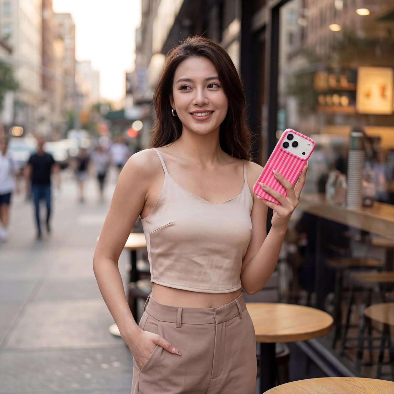 Magnetic for iPhone 14 Case Striped Phone Cases Aesthetic Women Girly Trendy Shockproof Slim Soft TPU Hard PC Pink Red Compatible with MagSafe thumbnail