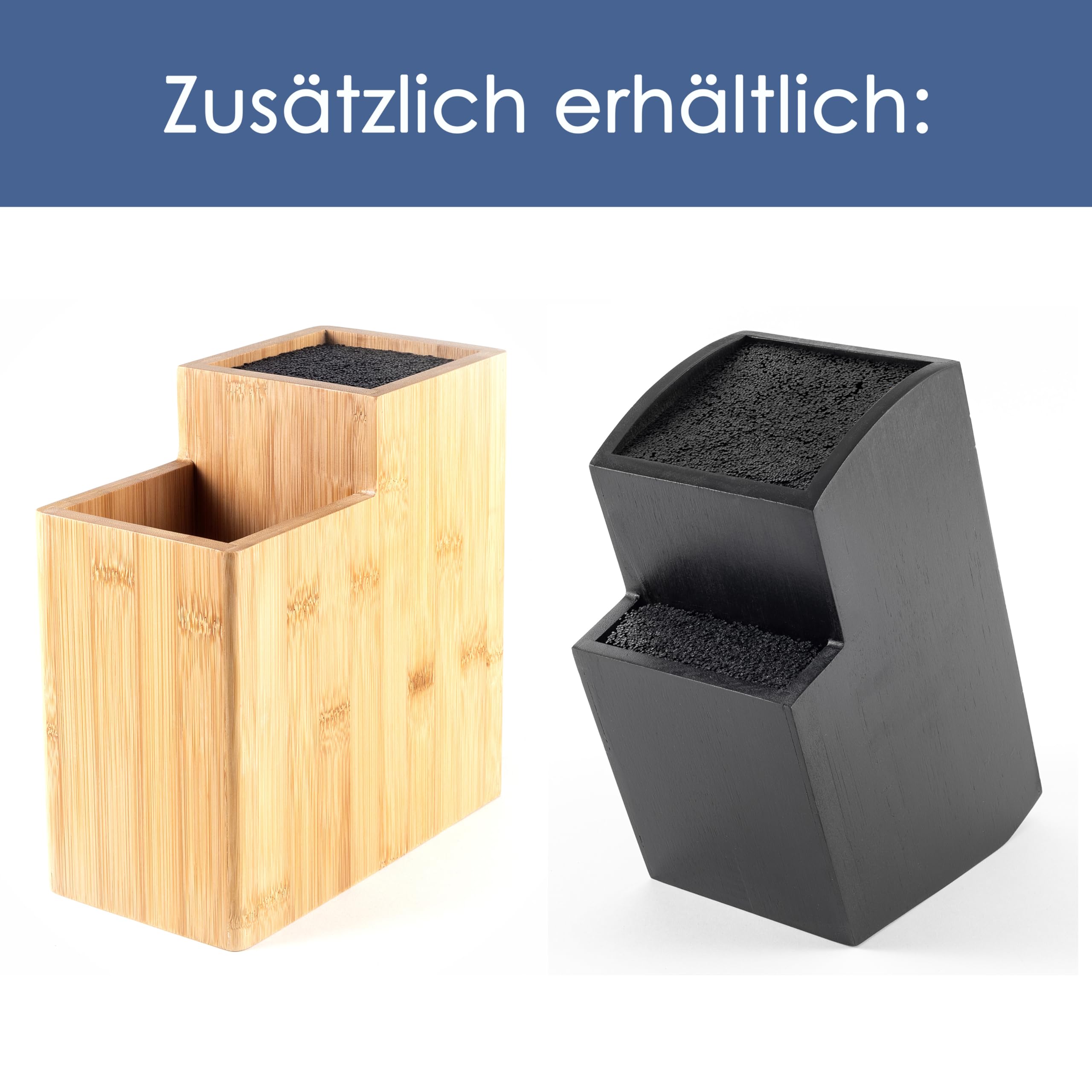 Hanseküche Messerblock - Messerhalter ohne Messer aus Holz Messerbrett (Bambus Braun, Quadratisch Schräg)