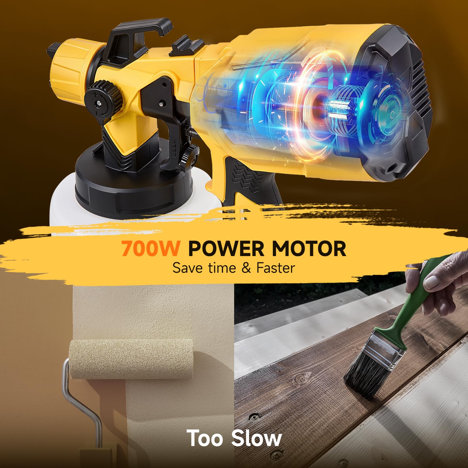 Pulverizador de pintura para paredes y techos, pistola de pintura de 700 W con recipiente de 1400 ml, pulverizadores de pintura eléctricos HVLP con 5 boquillas y 3 patrones para vallas, cobertizos