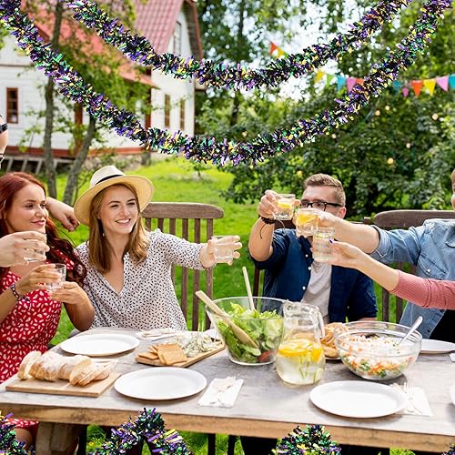 Miniatura 5 de BBTO 6 guirnaldas de oropel de Mardi Gras de 39.4 pies, decoración metálica, guirnalda de festón púrpura, dorado, verde, serpentinas colgantes con