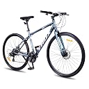Vaux City-Pro Hybrid Cycle for Men with Gears|21 Speed Shimano Gears| 19 Inch HI-Ten Steel Frame| Dual Disc Brakes| 700x35C Tyres|Double-Wall Alloy Rims (Grey-Blue, Multispeed, Rigid Fork) gallery image