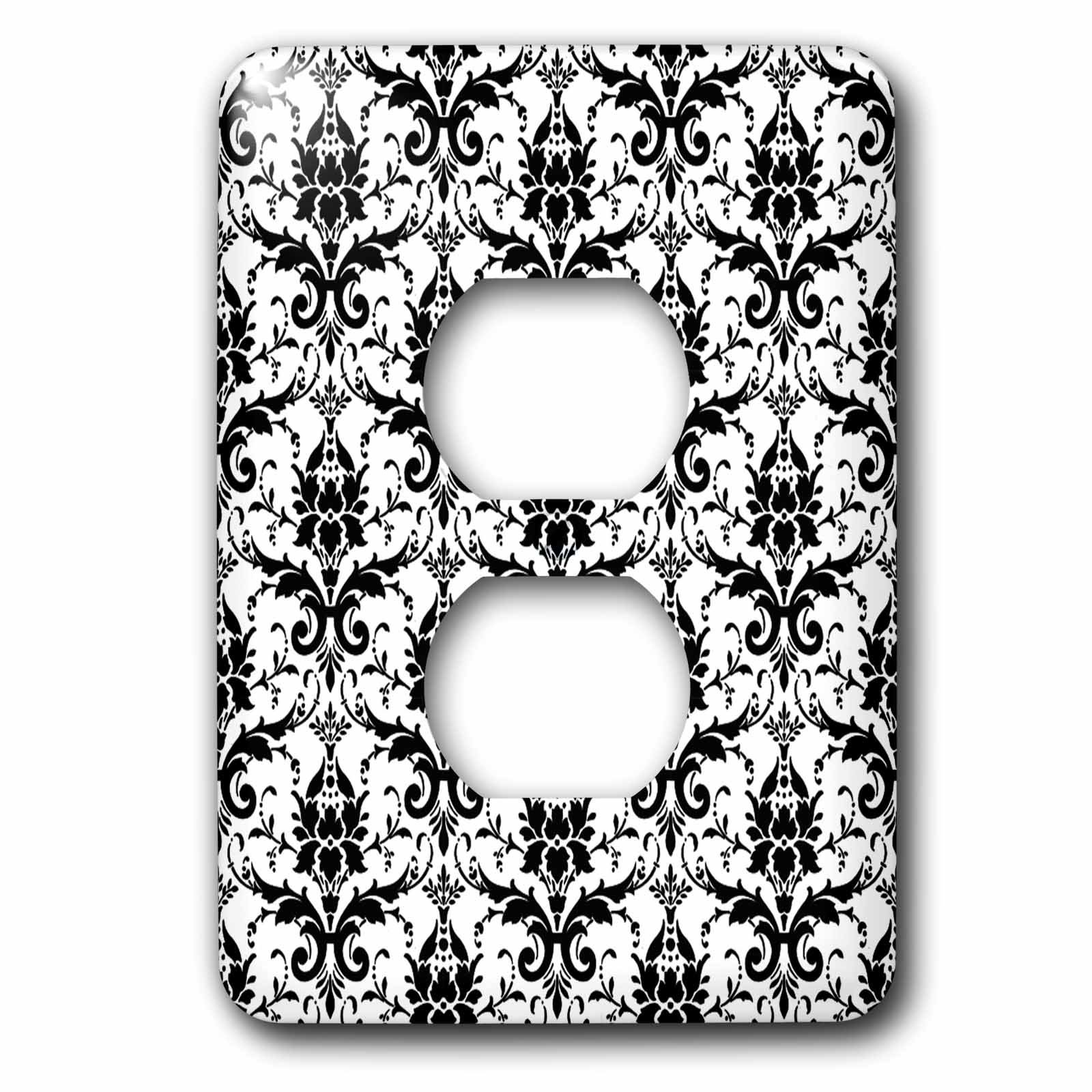 Housse de prise électrique damassé noir et blanc 3dRose LSP_60465_6 plaque murale