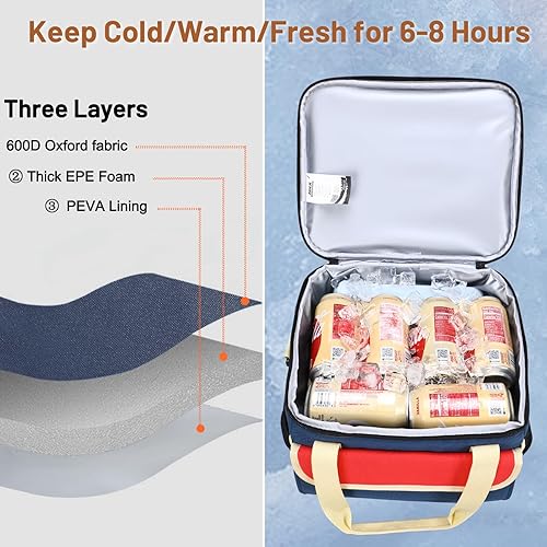 Miniatura 3 de MIER Lonchera grande para hombres, bolsas de almuerzo aisladas, bolsa enfriadora suave con correa para el hombro para adultos, trabajo, playa,