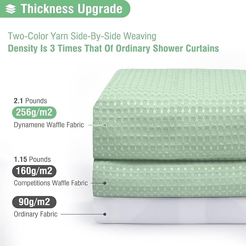 Miniatura 2 de Dynamene Cortina de ducha de tela verde menta  Cortinas de ducha de tela resistente con textura de gofre para baño, 256 GSM, juego de cortina de