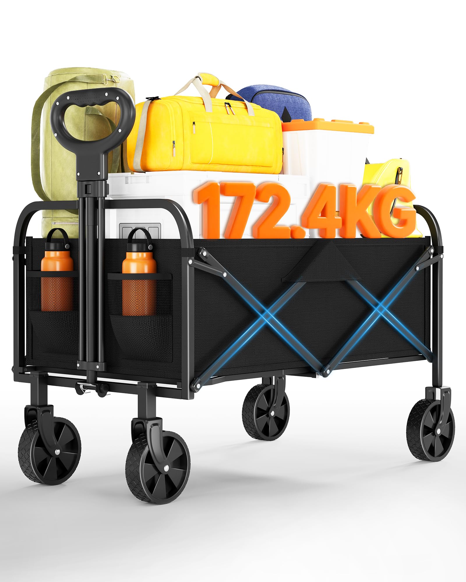 Garvee 220L Festival Trolley on Wheels - Folding Wagon Cart, 172 kg Capacity Collapsible Foldable Trolley with Adjustable Handle, Portable Camping Cart with All-Terrain Wheels for Shopping, Camping