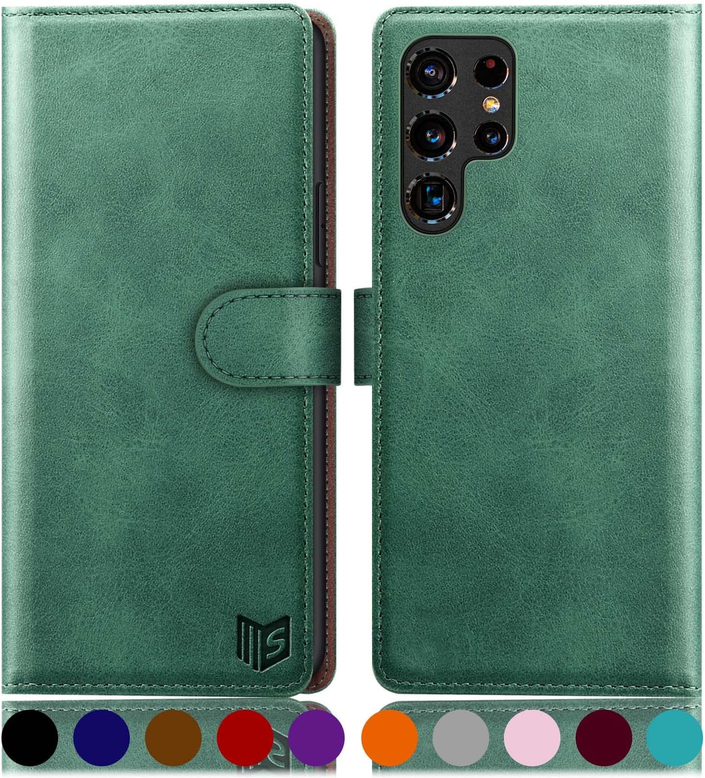 SUANPOT for Samsung Galaxy S22 Ultra with RFID Blocking Leather Wallet case Credit Card Holder,Flip Folio Book Phone case Shockproof Cover Women Men for Samsung S22 Ultra case Wallet Sea Green