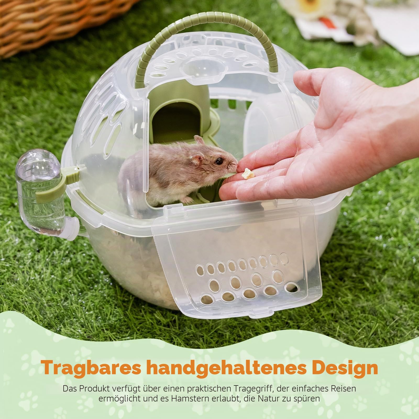 Nobleza - Kleintier-Transportkäfig, tragbarer Hamster-Transportkäfig, Transportbehälter für Kaninchen, Lüftungsschlitze, bequemer Griff (L27*B20,5*H17CM)