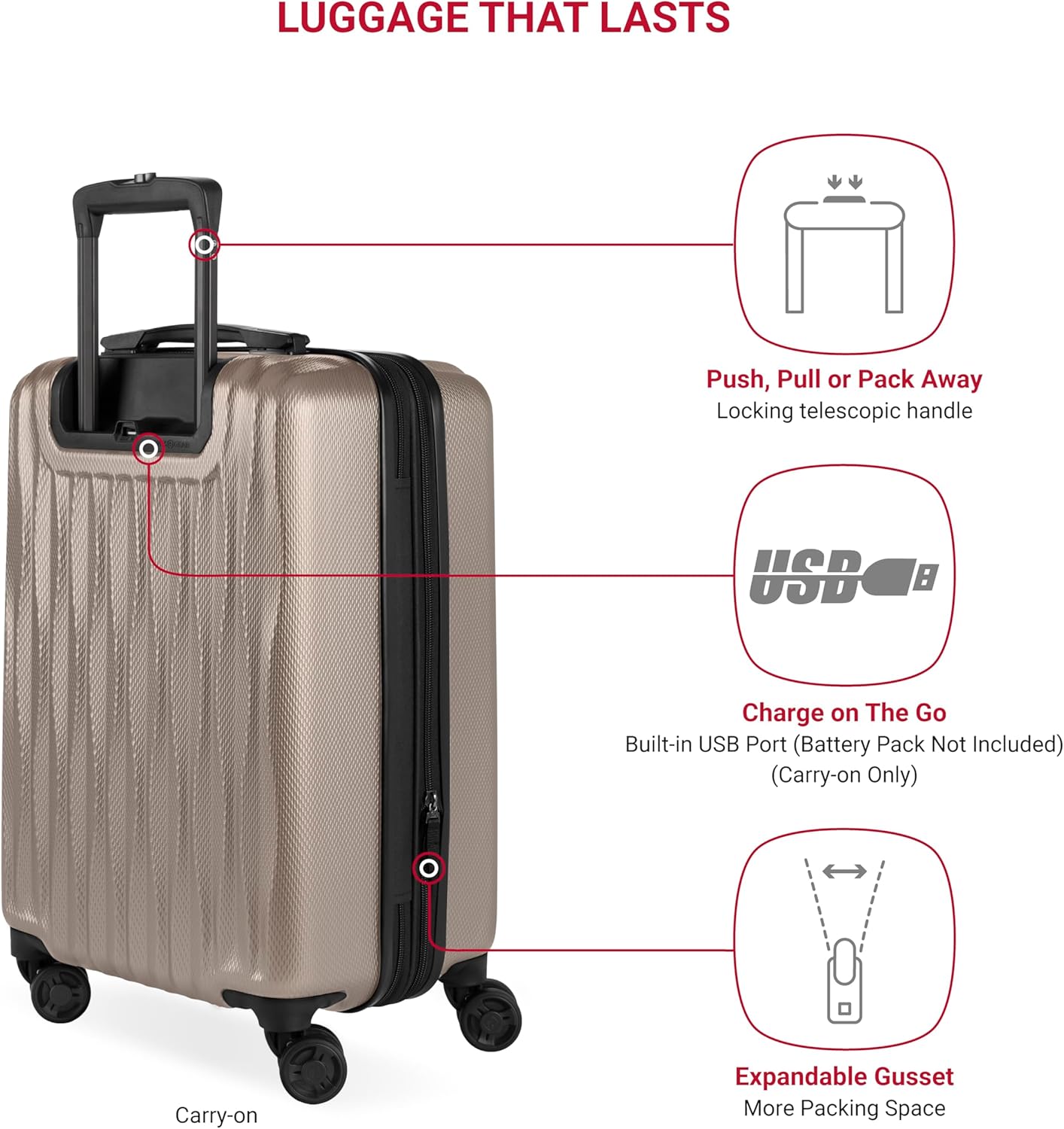 SwissGear 7272 Energie Expandable Hardside Luggage with Spinner Wheels and TSA Lock, Light Gold, 3-Piece Set (19/24/27) - Image 4