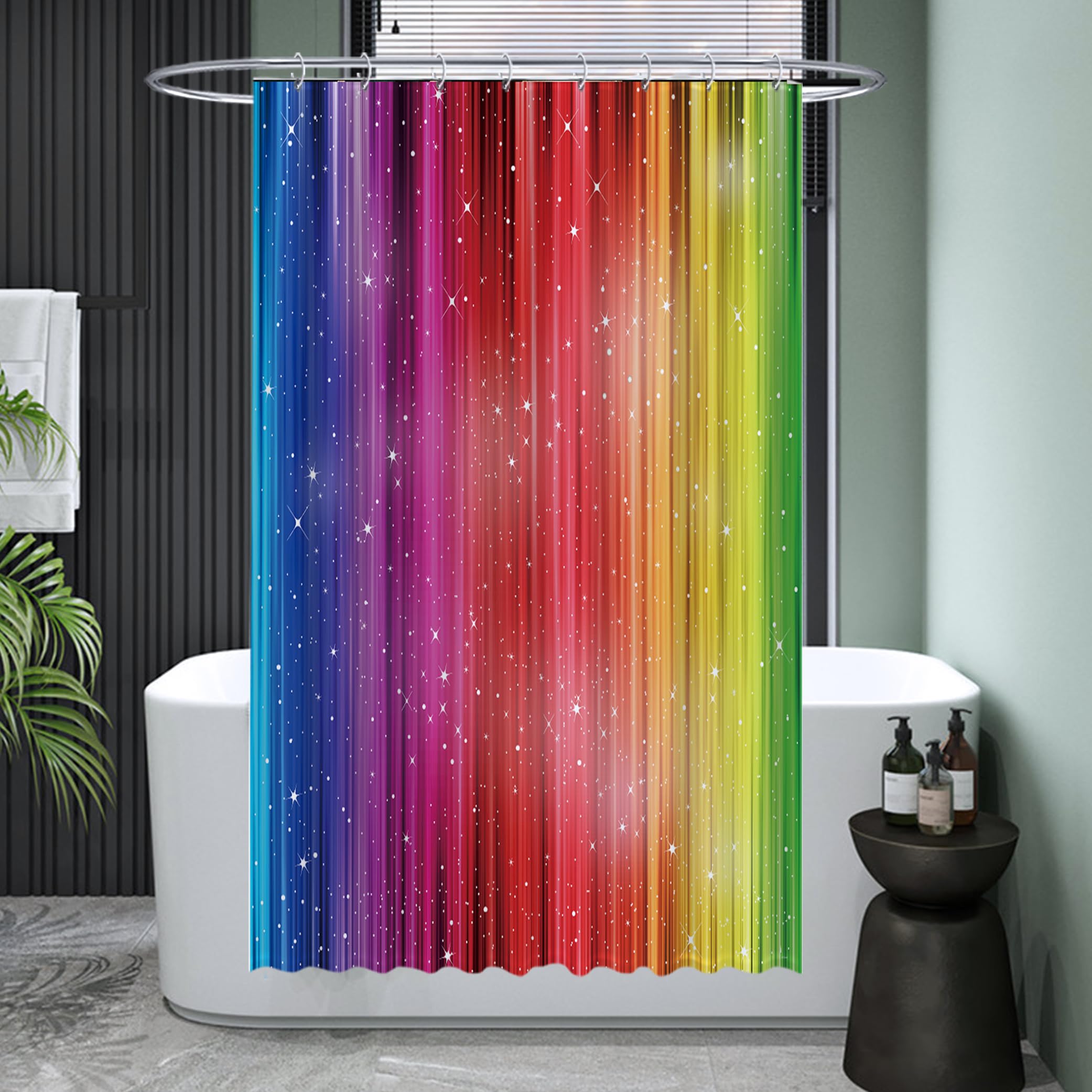 Ulticool Shower Curtain - Rainbow - 120 x 200 cm - Washable - Anti Mould - Waterproof - with 8 Rings, W 47.2" x L 78.7" (1 Panels) - Image 2